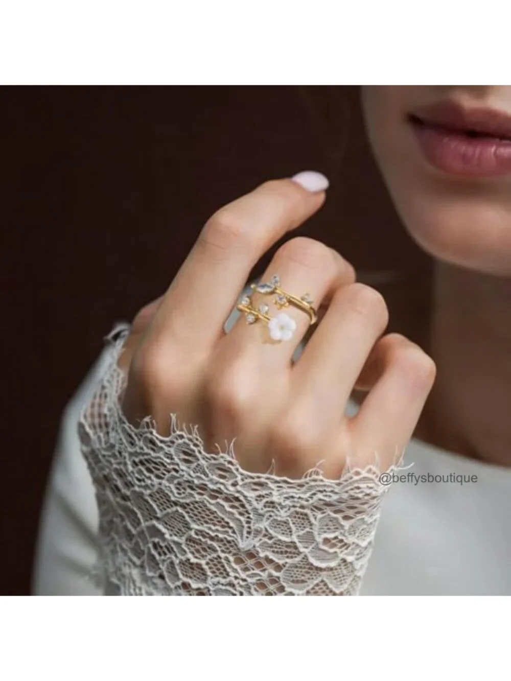 14K Gold Plated Brass Adjustable Flower Ring with Cubic Zirconia Birthstone